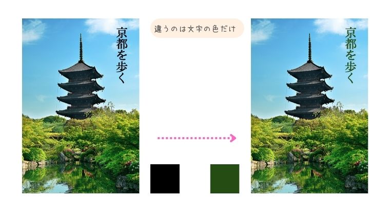 京都を歩くの文字を黒から緑に変更